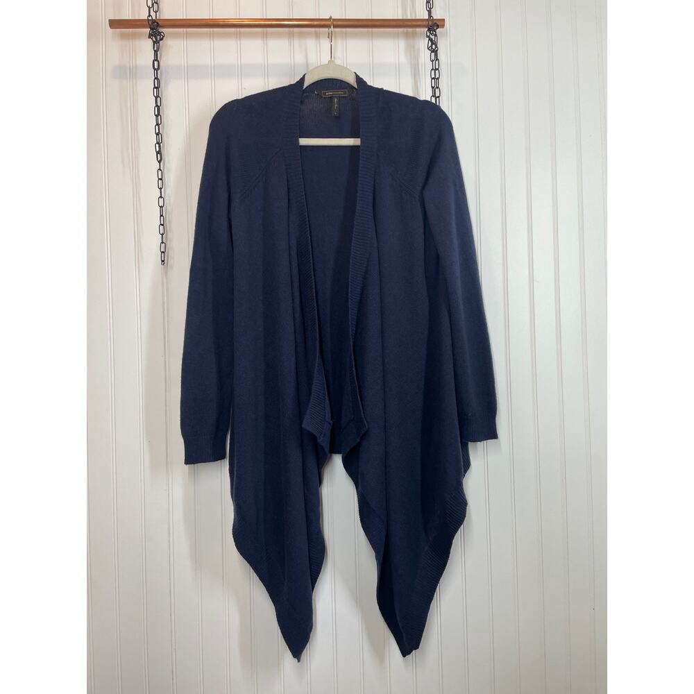 BCBGMAXAZRIA Merino Wool Blend Navy Blue Draped Asymmetrical Open Cardigan Sz S